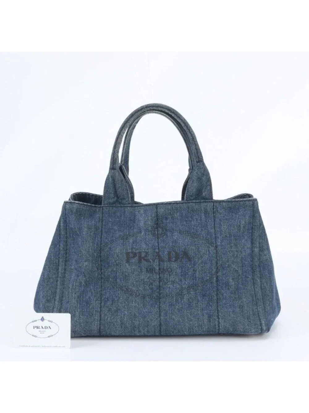 Prada Canapa Denim Blue Tote Shoulder Hand